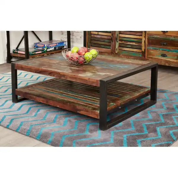 Reclaimed Painted Wood Open Rectangular Coffee Table