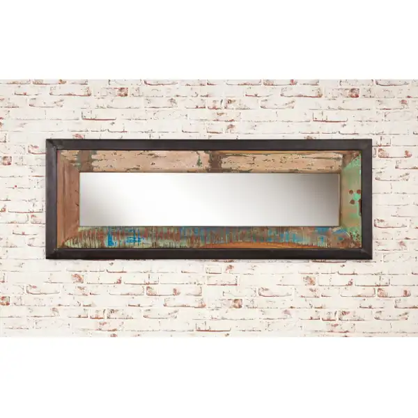 Rectangular Wall Mirror Reclaimed Rustic Painted Boat Wood