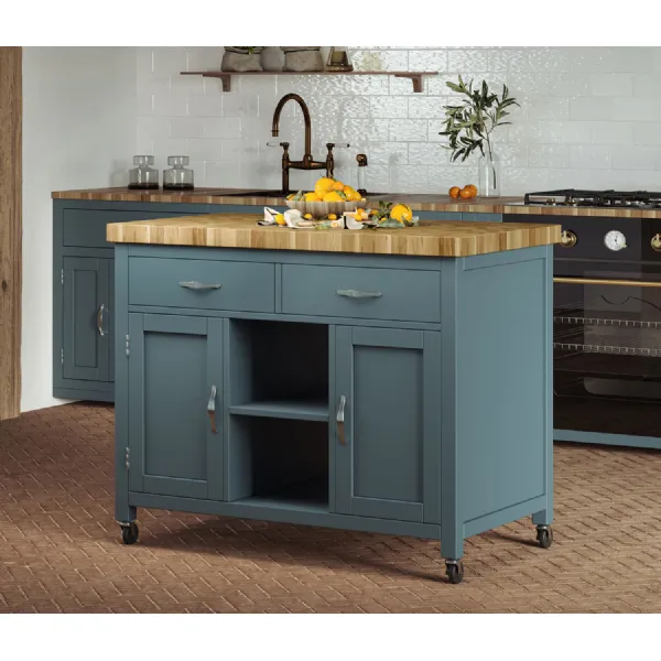 Kitchen Island (Blue) with Butchers Block