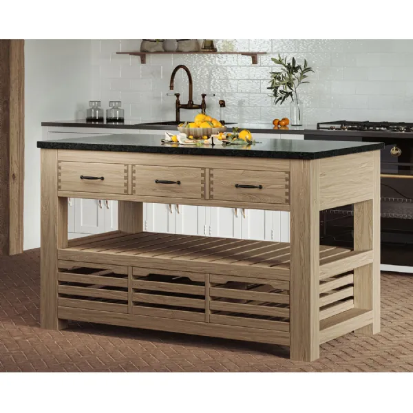 Kitchen Island (Oak) Three Drawer With Black Granite Top