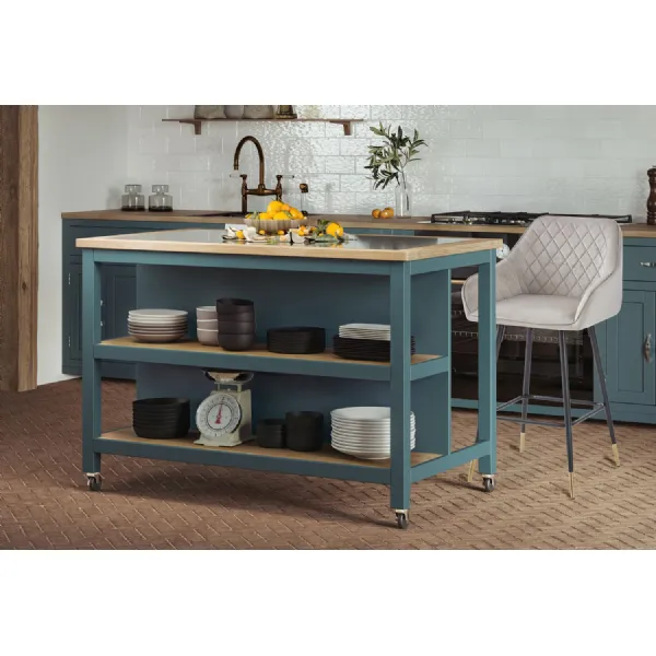 Kitchen Island (Blue) Open with Breakfast Bar