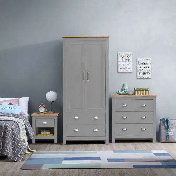 3 Piece Bedroom Set (2 Door Wardrobe, 2+2 Chest, 1 Drawer Bedside)