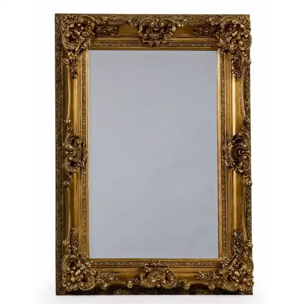 Gold Small Rectangular Wall Mirror with Ornate Frame