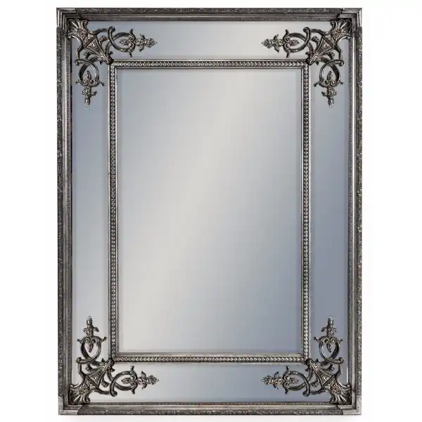 Silver Rectangular Ornate Carved Wall Mirror