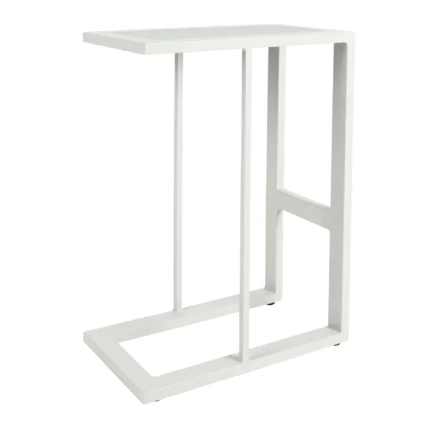 White Metal Outdoor Side Table Glass Top