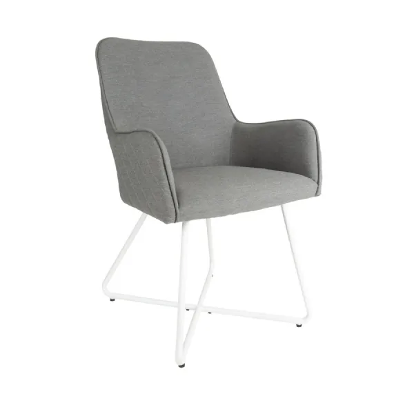 Grey Fabric White Metal Outdoor Dining Chair