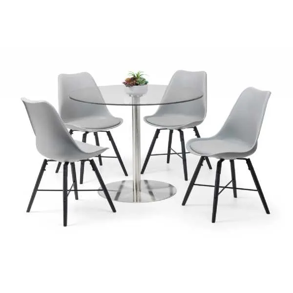 Milan Round Glass Brushed Steel Pedestal Table