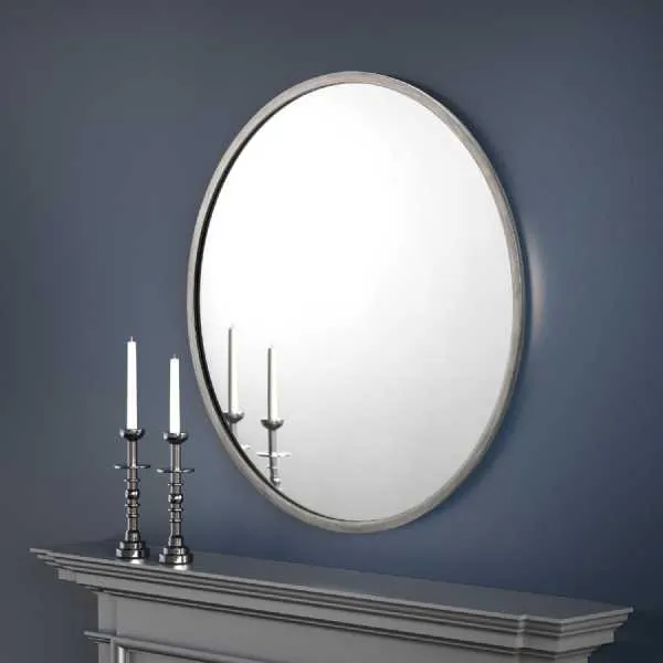 Octave Round Pewter Wall Mirror