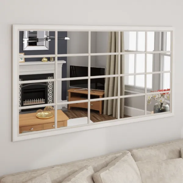 Large White Multi Window Wall Mirror