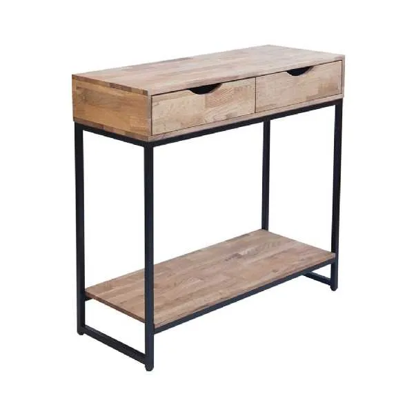 Mirelle Console Table Solid Oak Black Metal Frame