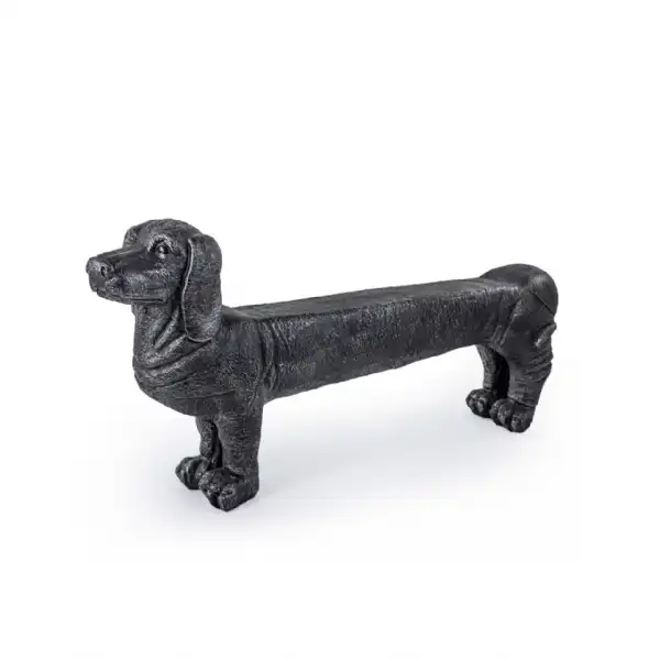 Resin Large Black Stone Dachshund Sausage Dog Garden Bench