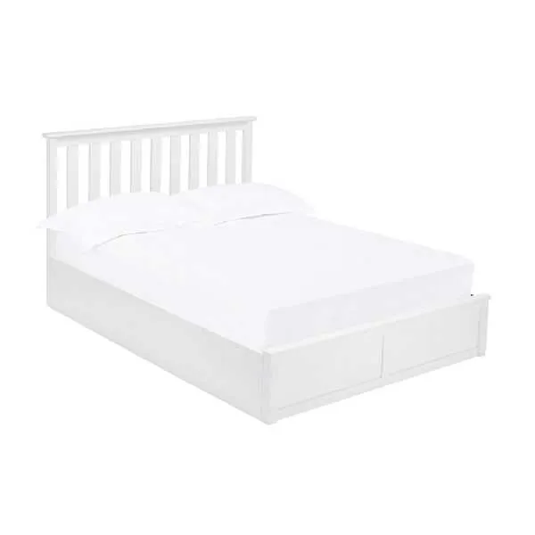 White Wooden 150cm 5ft King Size Ottoman Storage Bed Frame Traditional Shaker Style