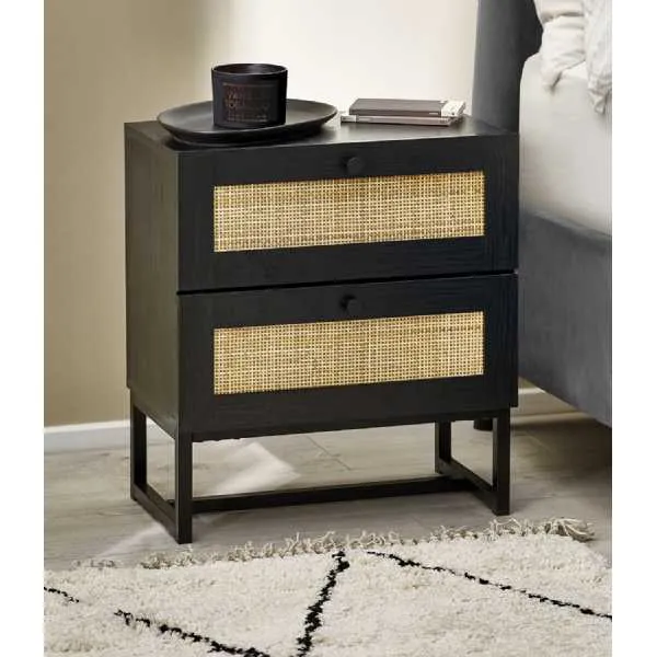 Padstow 2 Drawer Bedside Black