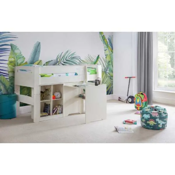 Pluto Stone White Painted Mid Sleeper Kids Children Bed Single 3ft 90cm