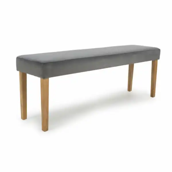 Grey Brushed Velvet Fabric Dining Bench with Oak Legs