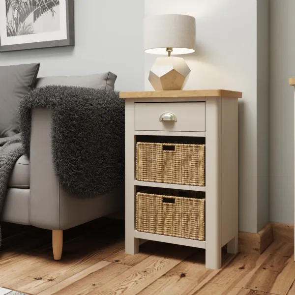 Oak Top Grey Painted 2 Basket Storage Unit