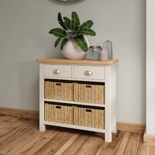 Grey Painted Basket Chest of 6 Drawers Oak Top