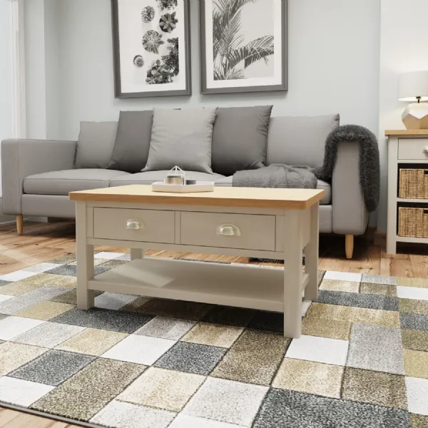 Grey Oak Top 2 Drawer Coffee Table