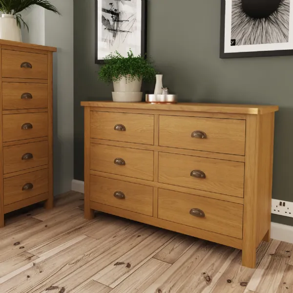 Modern Oak Wood 6 Drawer Chest of Drawers