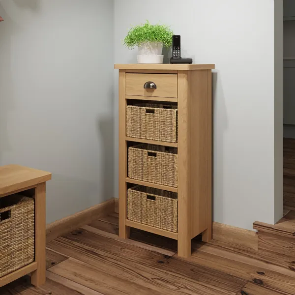 Rustic Oak Basket Draw Bedside Chest