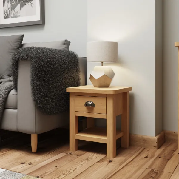 Rustic Oak Lamp Table with Drawer