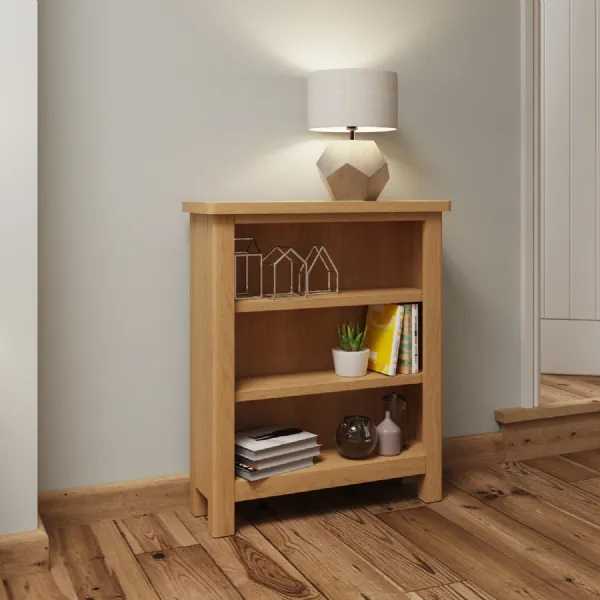 Rustic Oak Small Wide Bookcase