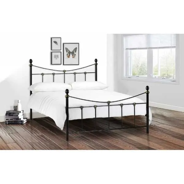 Black Gold Painted Traditional Metal Steel 135cm Double 4ft6in Bedstead