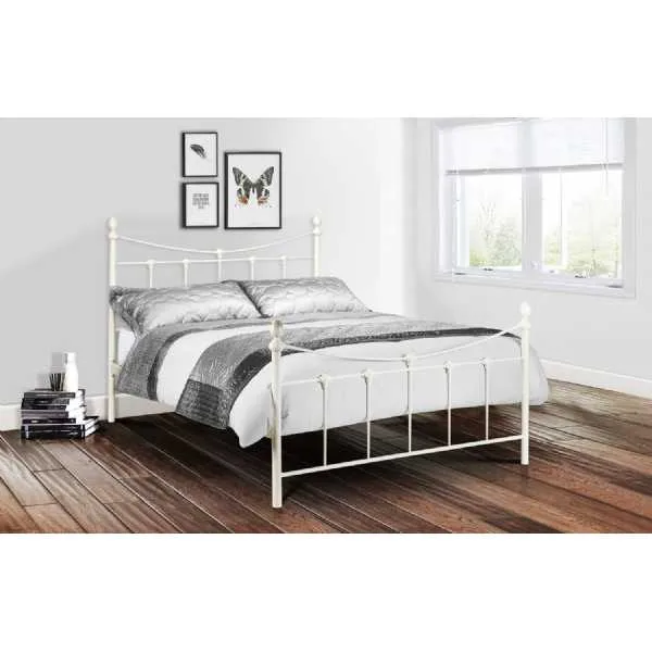 Stone White Painted Traditional Metal Steel 135cm Double 4ft6in Bedstead