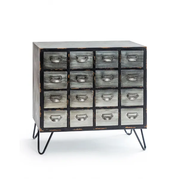 Brushed Steel Multi Drawer Apothecary Cabinet Hairpin Legs