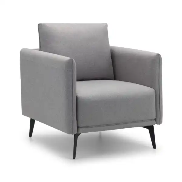 Grey Wool Fabric Modern Armchair Black Metal Legs