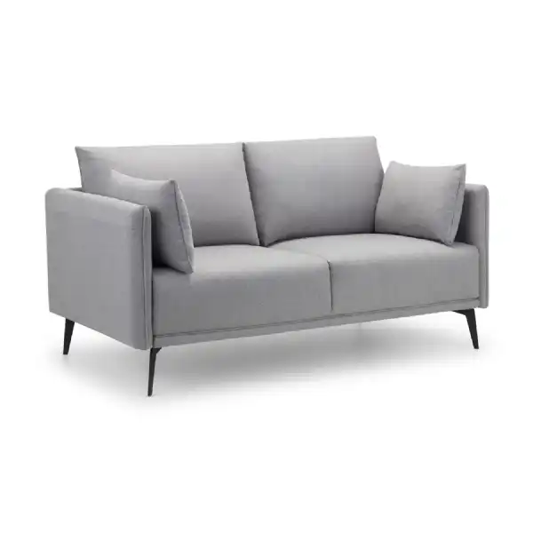 Grey Wool Fabric Modern 2 Seater Sofa Black Metal Legs