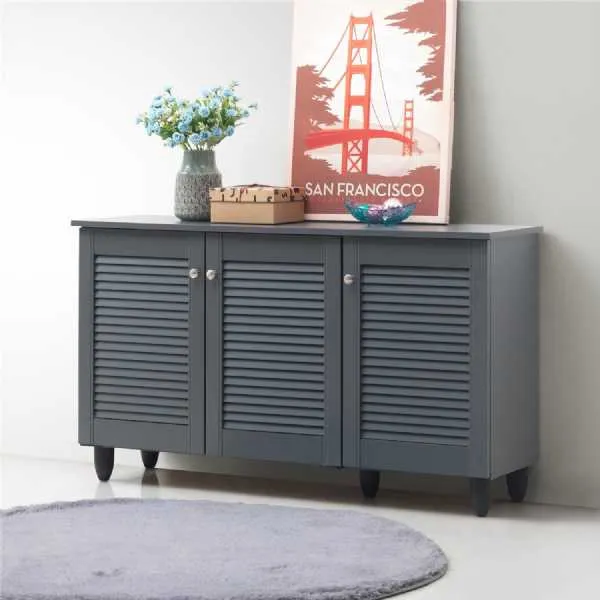 Modern Dark Grey Shoe Storage Cupboard Cabinet with 3 Doors