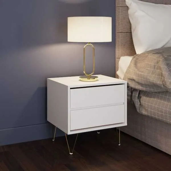 Monaco 2 Drawer Bedside In White