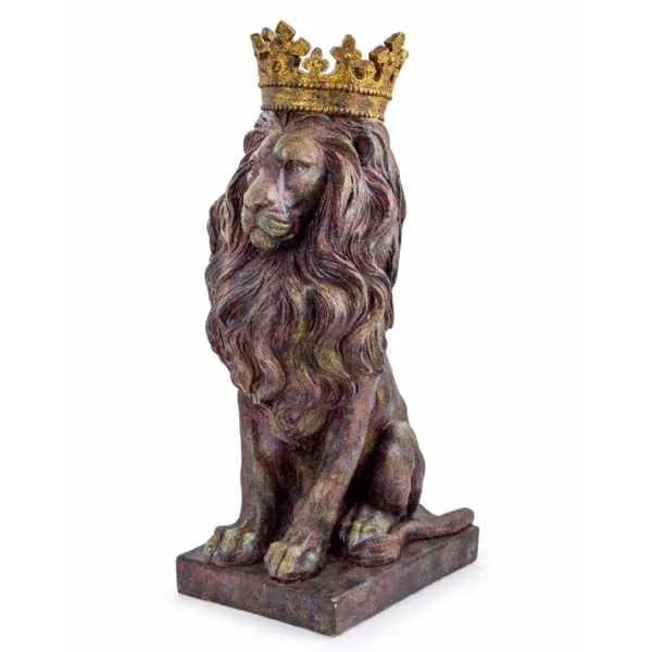 Small Rustic Bronze Effect Crowned Lion Figure