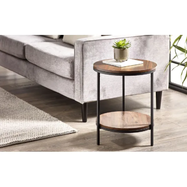 Tribeca Circular Lamp Table With Shelf Walnut