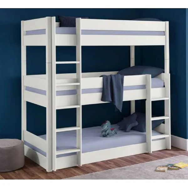 Trio Surf White Painted Wooden Bunk Kids Children Bed x 3 Single 3ft 90cm