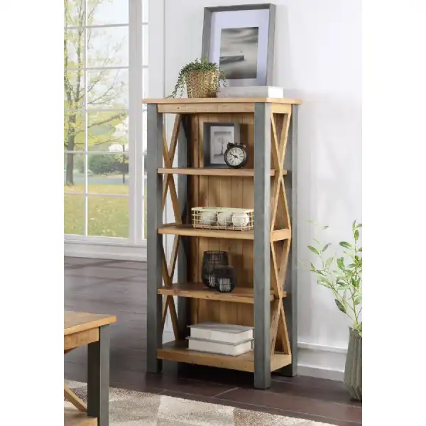 Reclaimed Wood And Steel Framed 4 Shelf Small Bookcase