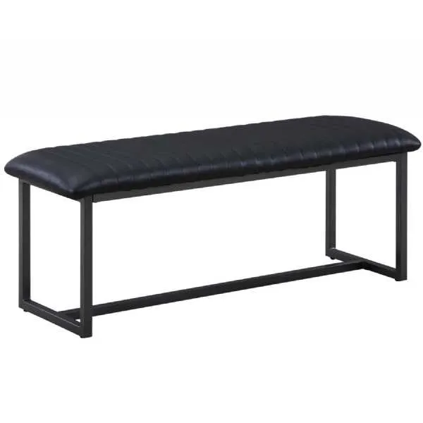 Vintage Black Leather Dining Bench