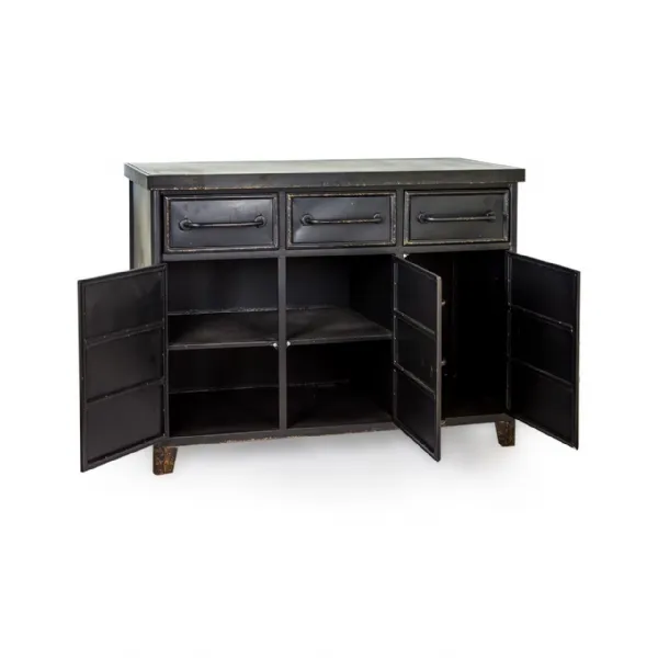 Black Rustic Metal 3 Drawer Sideboard 100cm Wide