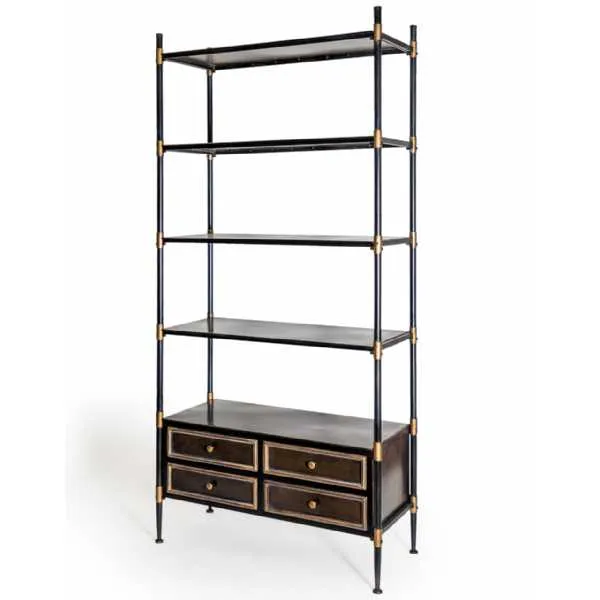 Antiqued Black And Gold Tall Shelving Unit