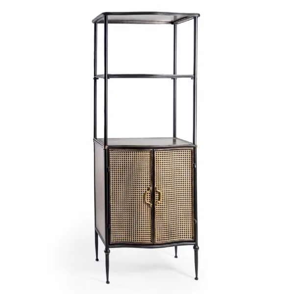 Black Metal Tall Shelving Unit with Cupboard Base