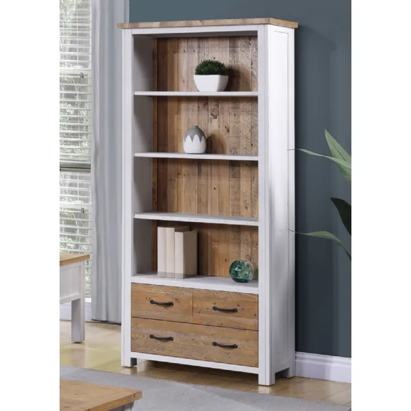 Splash of White Large Open Bookcase with Drawers