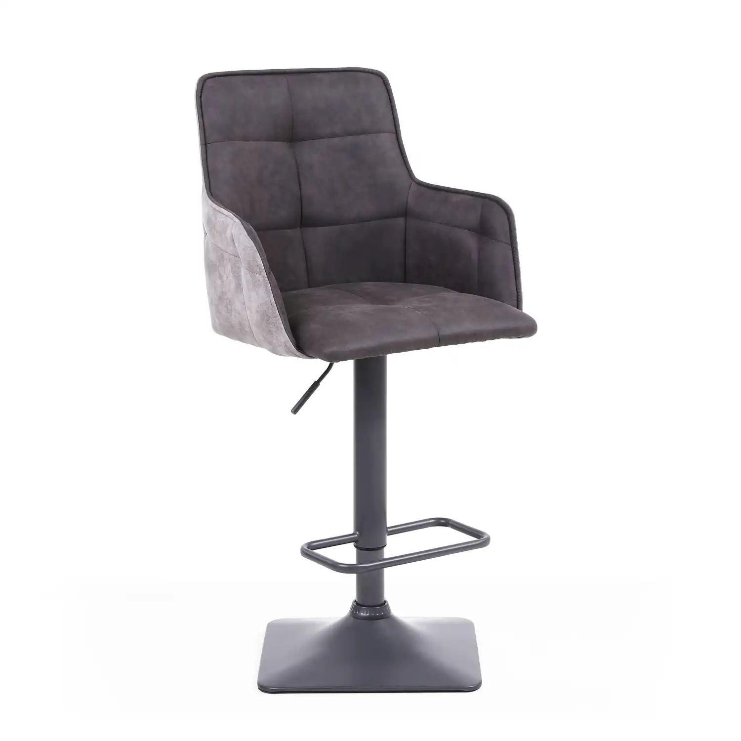 Grey Suede Adjustable Bar Stool Black Metal Base