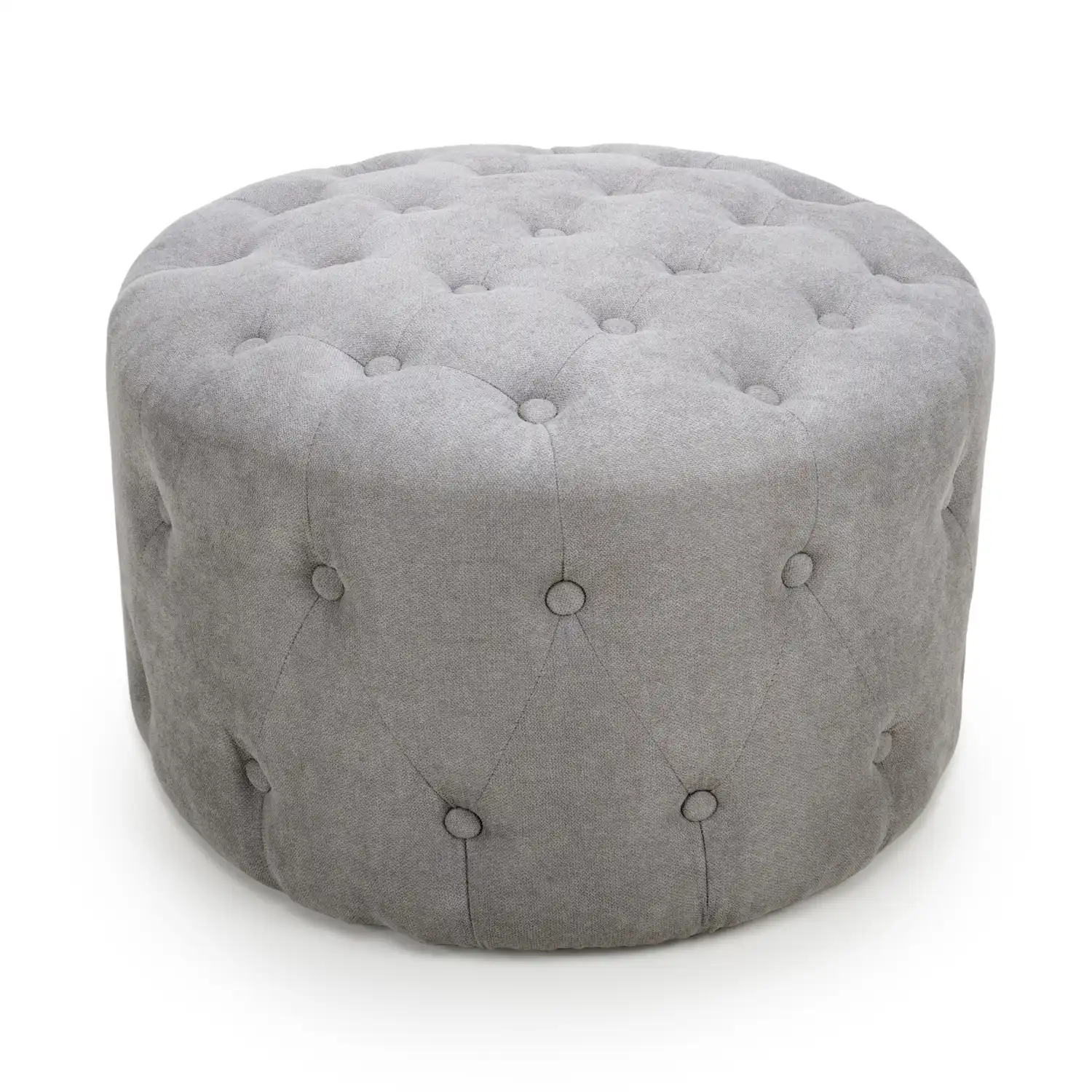 Light Grey Linen Fabric Round Buttoned Foot Stool