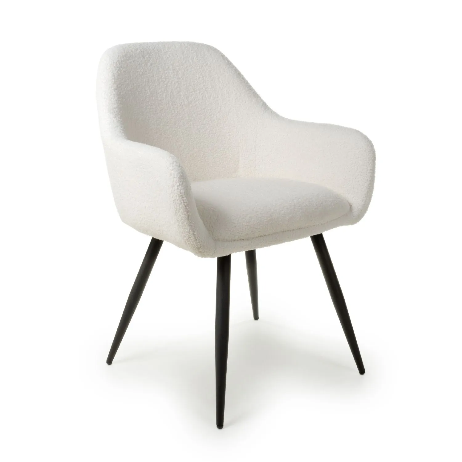 White Boucle Fabric Dining Chair with Black Legs