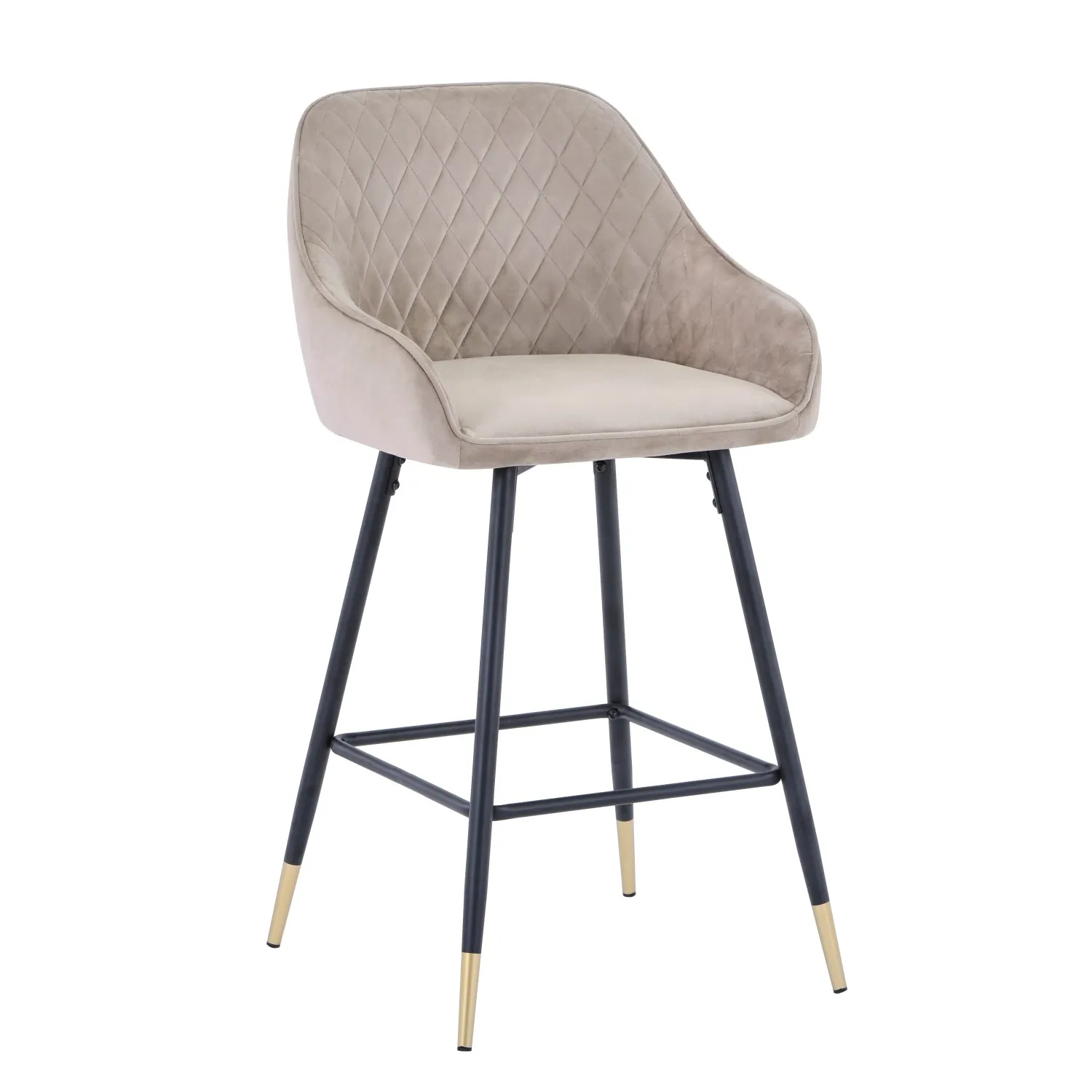 Mink Brushed Velvet Bar Stool Black and Gold Legs