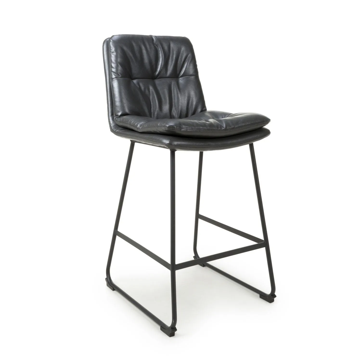 Dark Grey Leather Bar Stool Chair Black Metal Frame