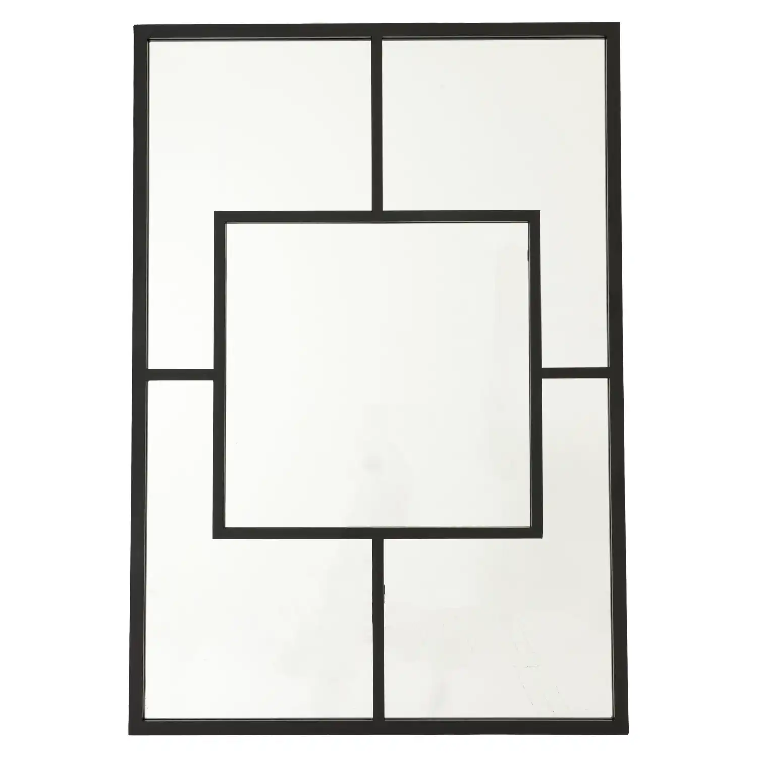 Black Multi Paned Patterned Window Mirror