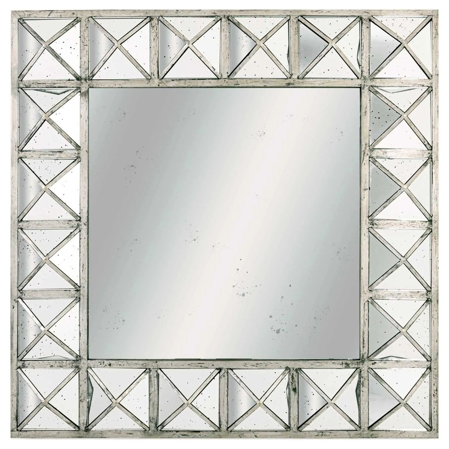 Large Vintage Triangulated 110cm Square Frame Wall Mirror