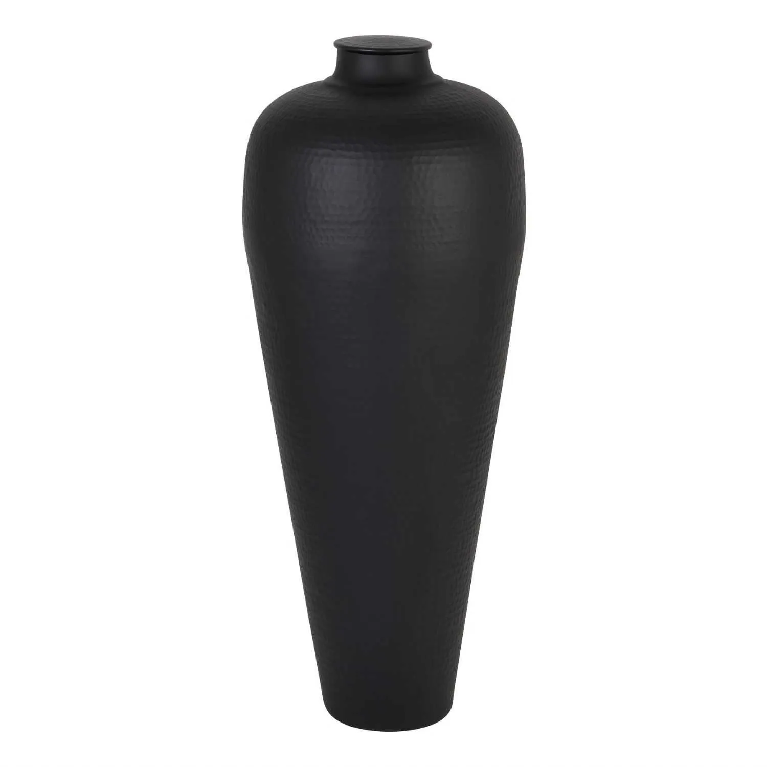 Matt Black Large Hammered Vase With Lid